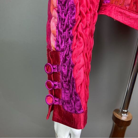 Jean Marc collection Jacket Large VTG bolero red ribbon ruched stretch crinkle - Picture 9 of 16